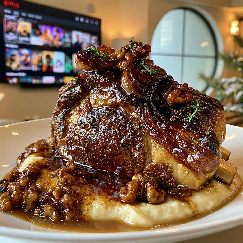 Tamarind-Reduction-Glazed Charred Shallot and Crushed Green Cardamom-Crusted Prime Rib with Velvety Brown Butter and Toasted Walnut Confit