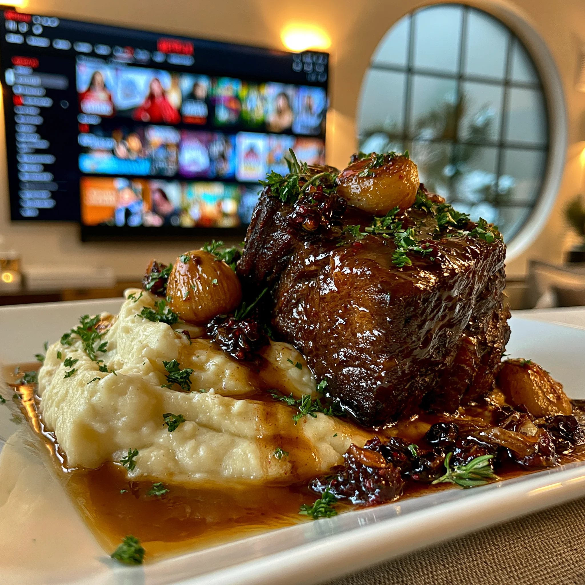 Tart Elderberry and Roasted Garlic-Glazed Braised Beef Brisket with Rich Bone Broth Gravy
