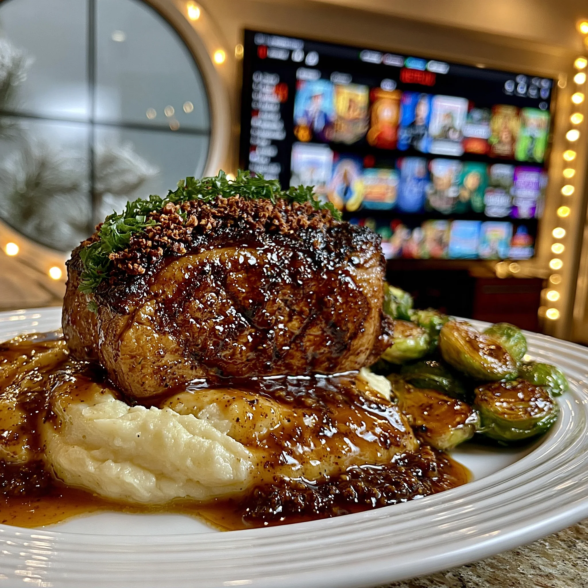 Toasted Ajwain Seed and Cracked Pink Peppercorn-Crusted Veal Tenderloin with Black Garlic Confit Butter