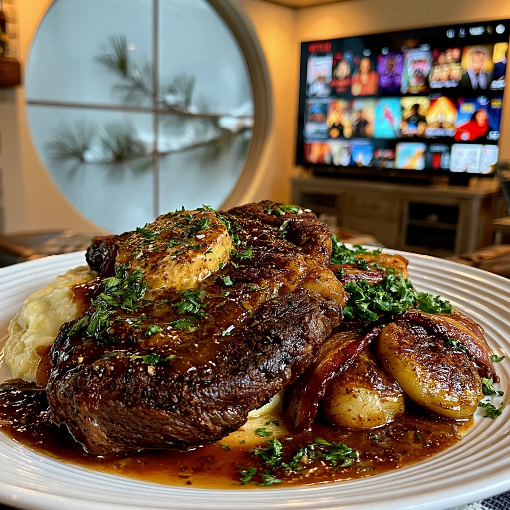Toasted Allspice and Cracked White Peppercorn-Crusted Beef Ribeye with Smoked Black Garlic Butter