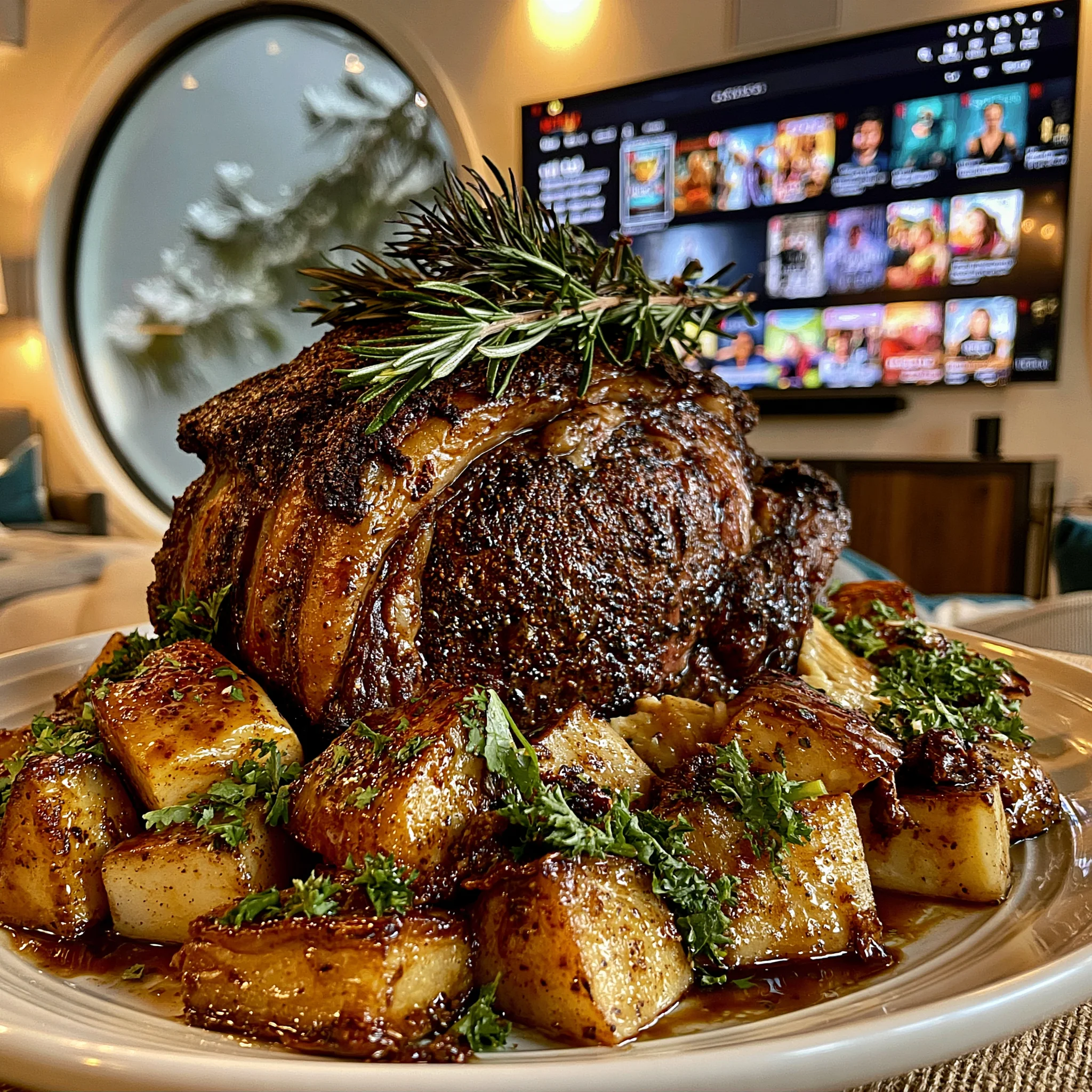 Toasted Cumin Seed and Dried Sumac-Crusted Prime Rib with Smoked Rosemary Confit Butter