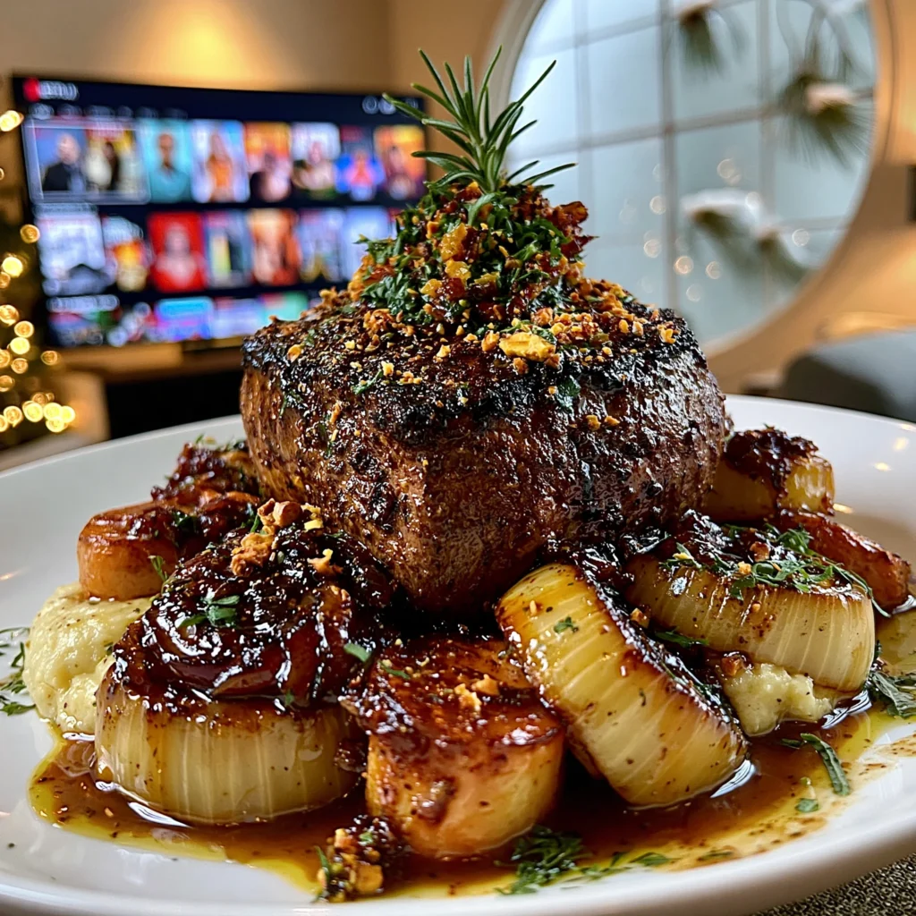 Toasted Fennel Seed and Meyer Lemon Zest-Crusted Filet Mignon with a Tarragon-Pistachio Butter