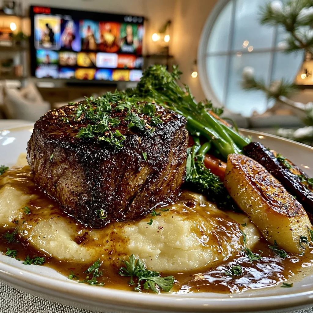 Toasted Fennel Seed and Sumac-Crusted Filet Mignon with Velvety Root Vegetable Gravy