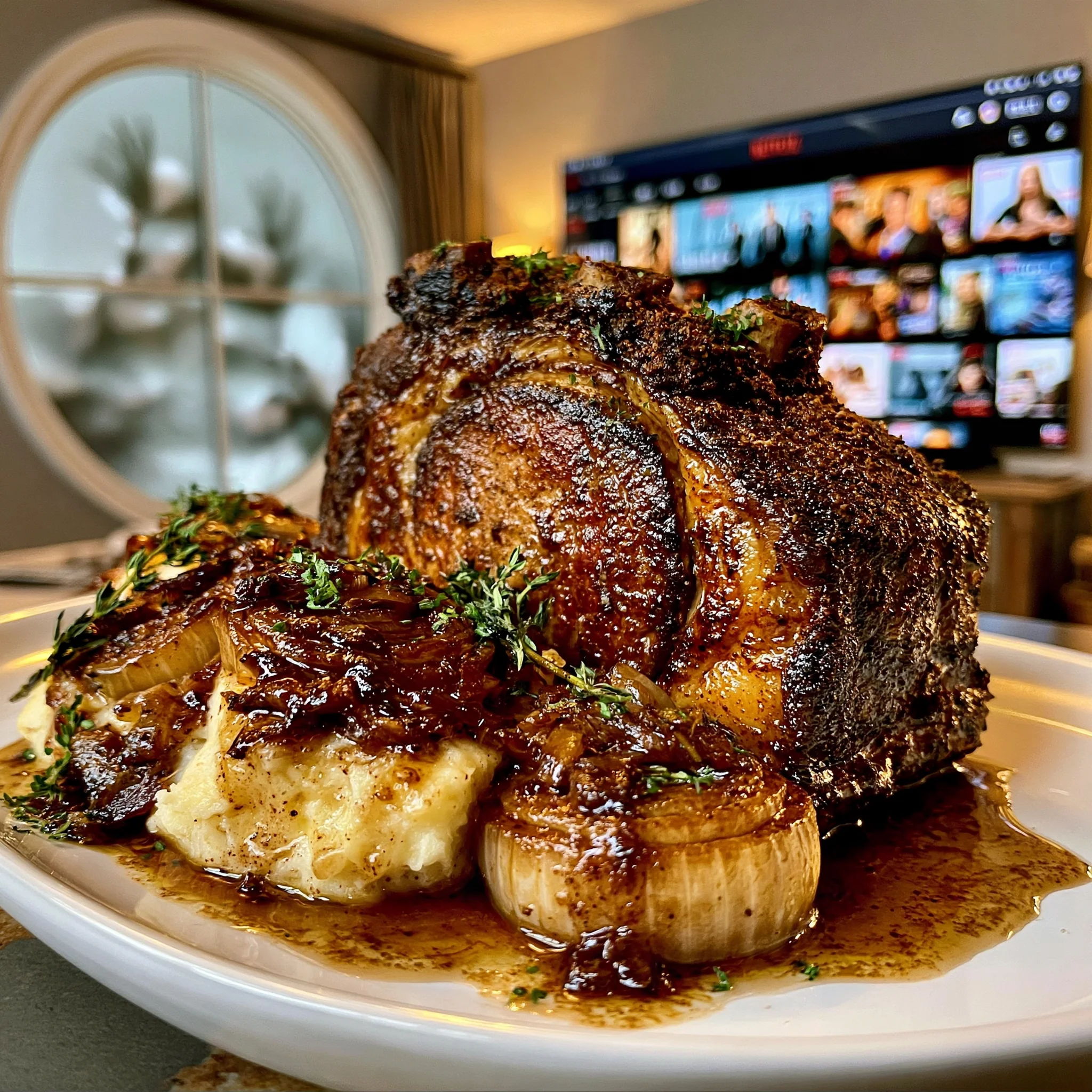 Toasted Fennel and Cracked Allspice-Crusted Prime Rib with Caramelized Leek Butter
