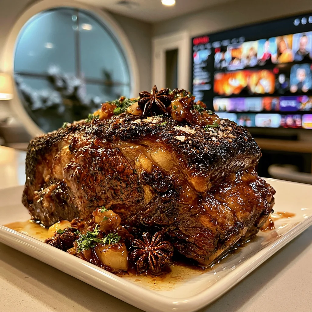 Toasted Star Anise and Smoked Sea Salt-Crusted Prime Rib with Caramelized Onion Butter