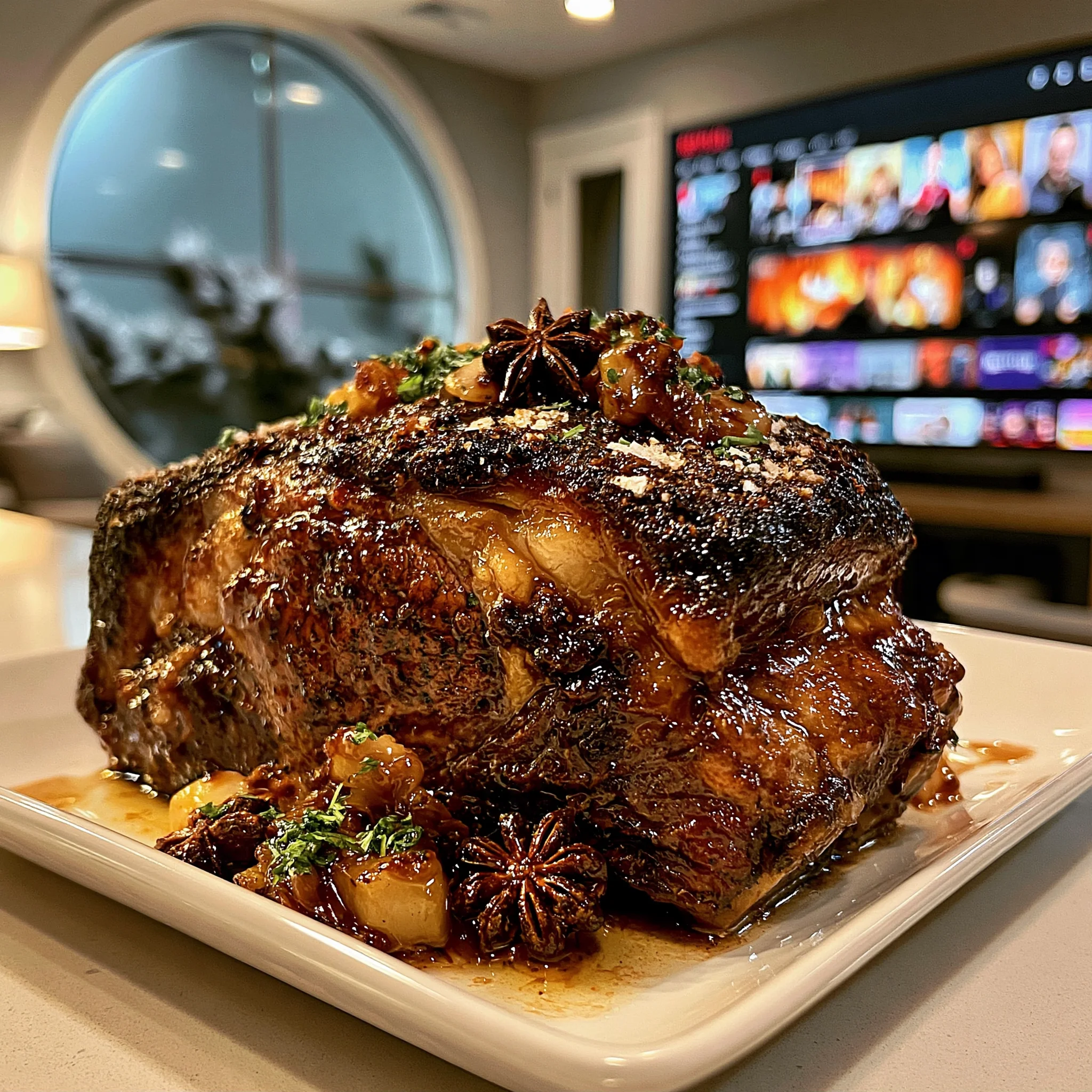 Toasted Star Anise and Smoked Sea Salt-Crusted Prime Rib with Caramelized Onion Butter