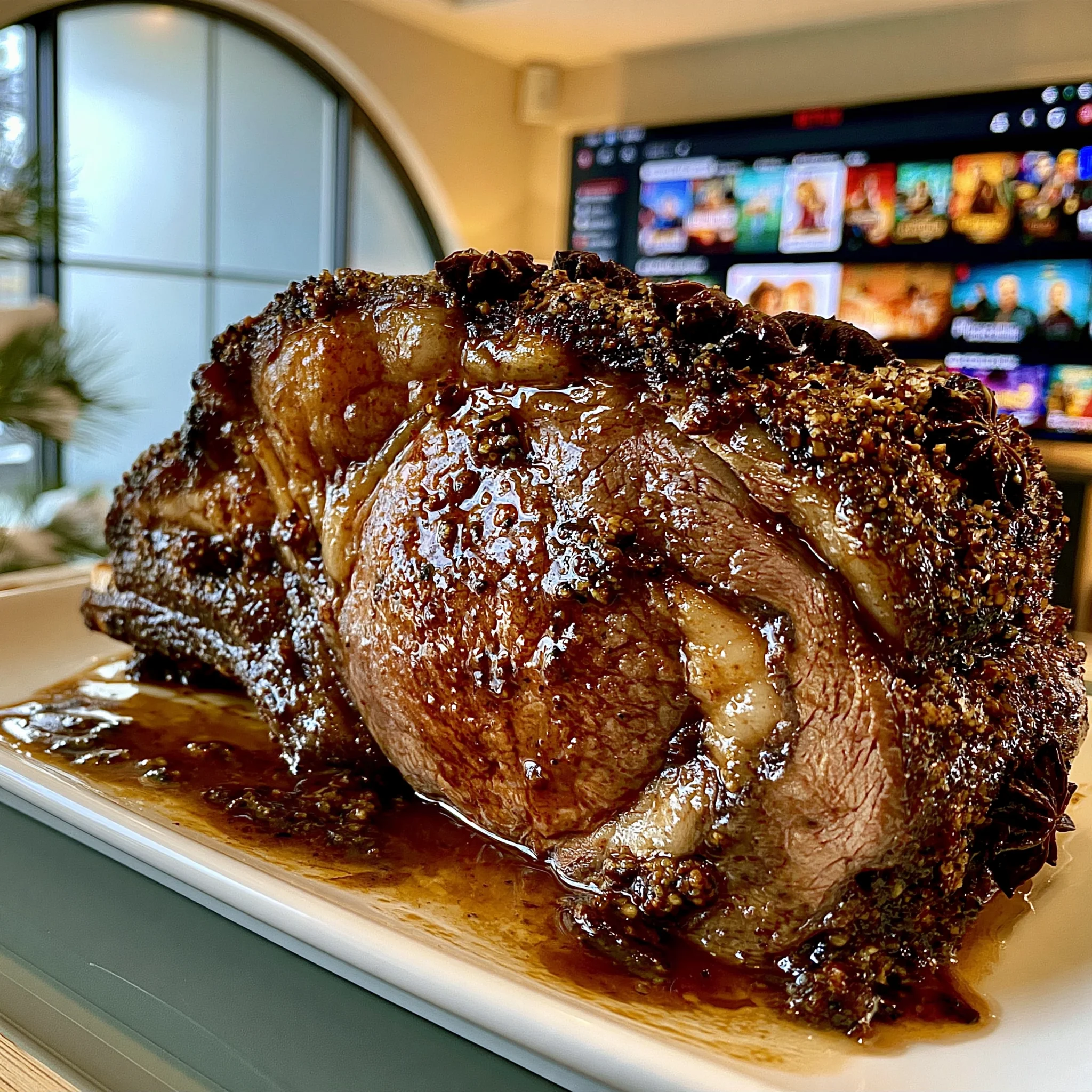 Toasted Star Anise and Smoked Sea Salt-Crusted Prime Rib with Caramelized Shallot Gravy